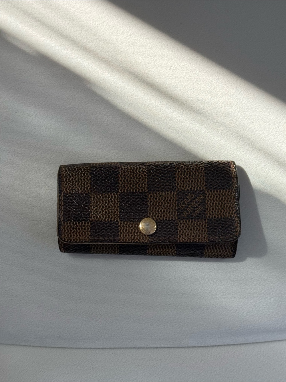 Louis Vuitton Brown Damier Ebene Canvas Key Pouch with Gold Button